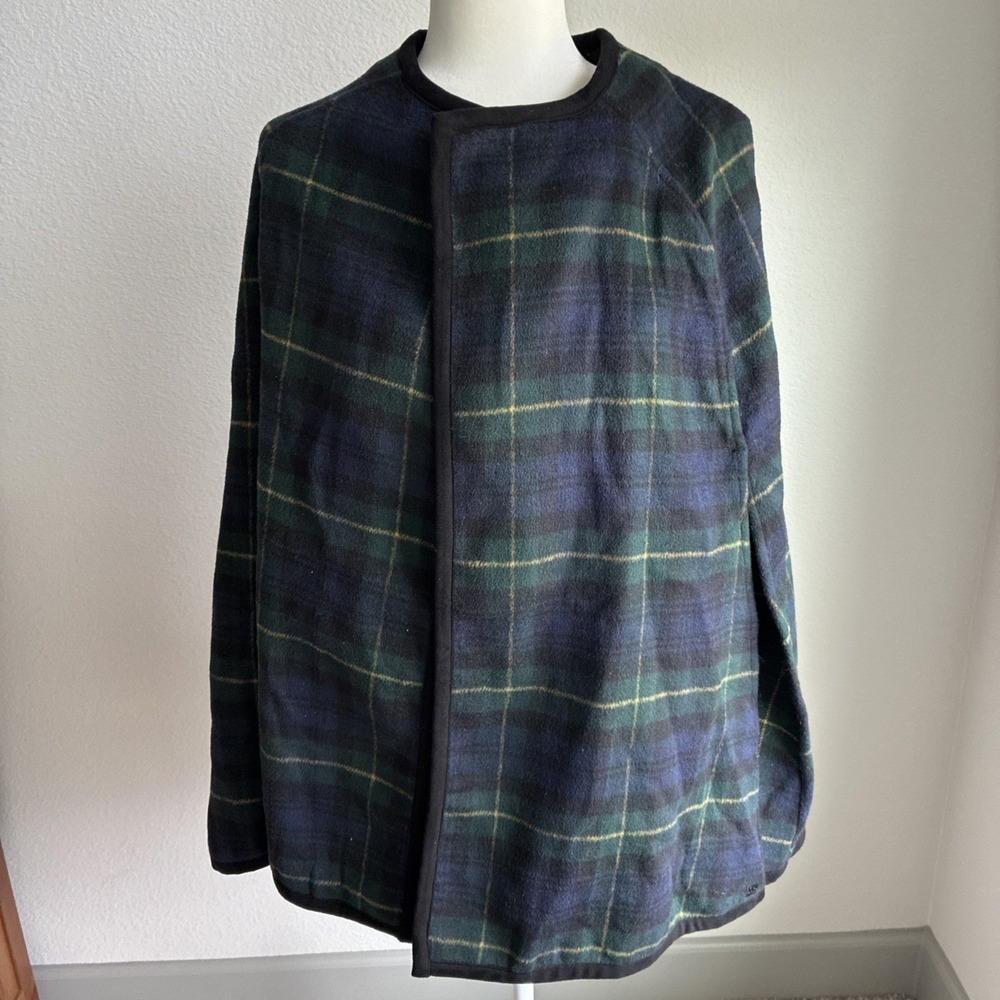 Lauren Ralph Lauren Plaid Equestrian Wrap Wool Blend Cape Poncho Old Money